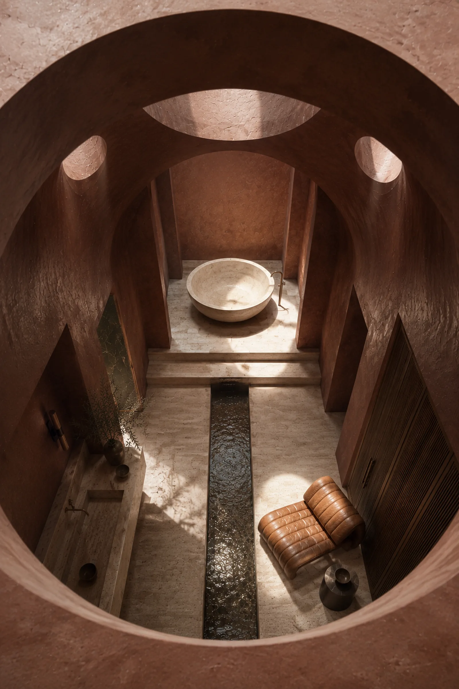 Study viewed from above, through the largest oculus opening